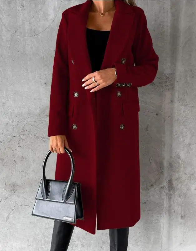 2025 NEUE Herbst Winter Frauen Lose Tren Jacke Top Ele Mode Lange Sve Revers Kragen Tasche Zweireiher Langen Mantel O – Detail 16