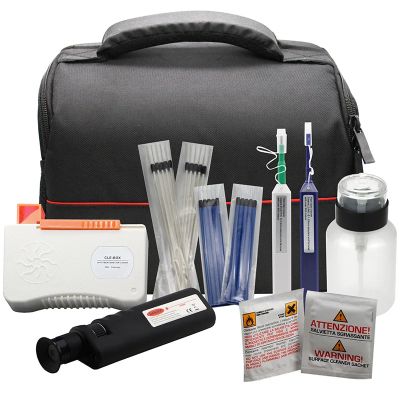 Fiber Cleaning Tools Fiber Cleaning Kit Fiber Optic FTTH Tool Kit Network Testing Tool with Fiber Inspection Microscope