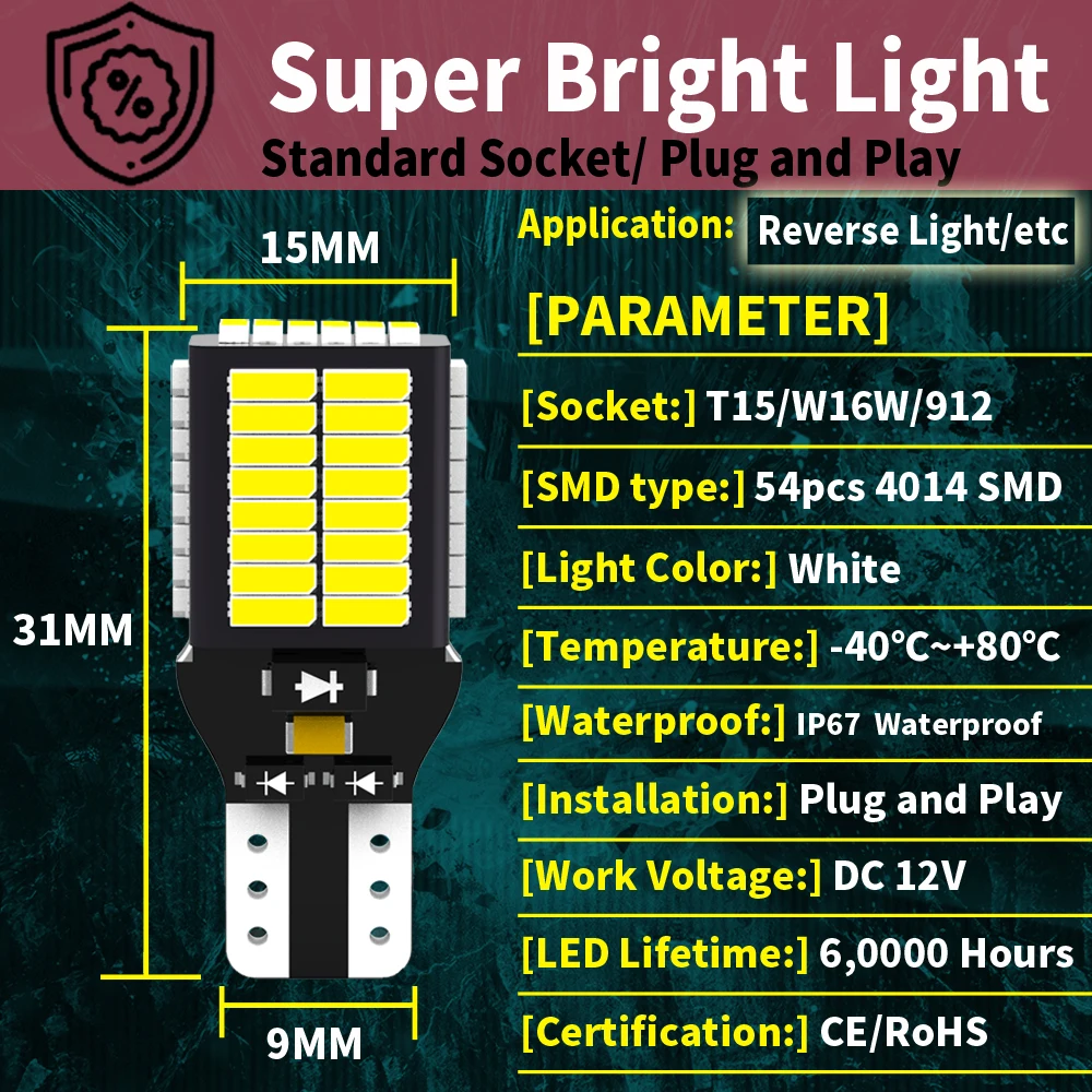 912 921 LED Reverse Light Bulb Back Up 12V W16W, 6000K White