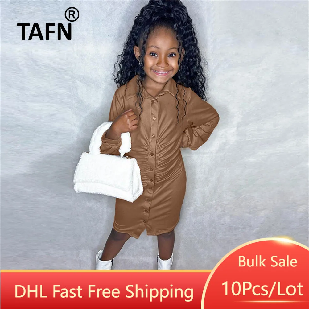 10pcs Bulk Items Wholesale Children's Shirt Dress Solid Color Folds