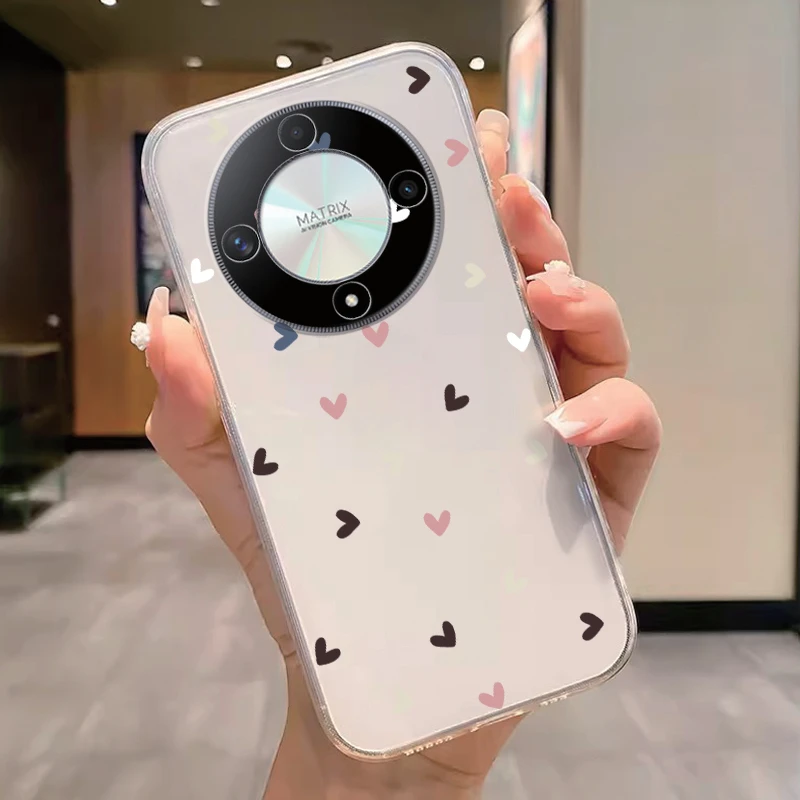 Clear Floral Heart Shockproof TPU Case – Transparent Cover with Cartoon Design