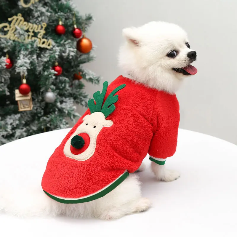 10개/세트 크리스마스 강아지 옷 겨울 따뜻한 강아지 풀오버 엘크 후드티 소형견 플리스 코트 애완동물 의류