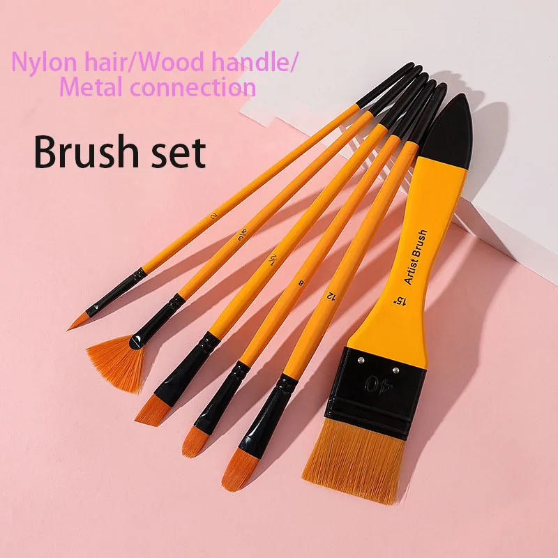 6pcs Wide Flat Artist Paint Brushes Set Fan Brush Soft Anti-Shedding Nylon Hair Wood Handle for Acrylic Watercolor Oil Gouche 6 pcs artist flat paint brush large wash brushes set for varnishes acrylic painting watercolor wood wall furniture brush cleaner