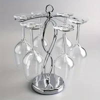 Countertop Wine Glass Holder Freestanding Tabletop Tall Glass Storage Rack with 6 Hooks (Silver) 1