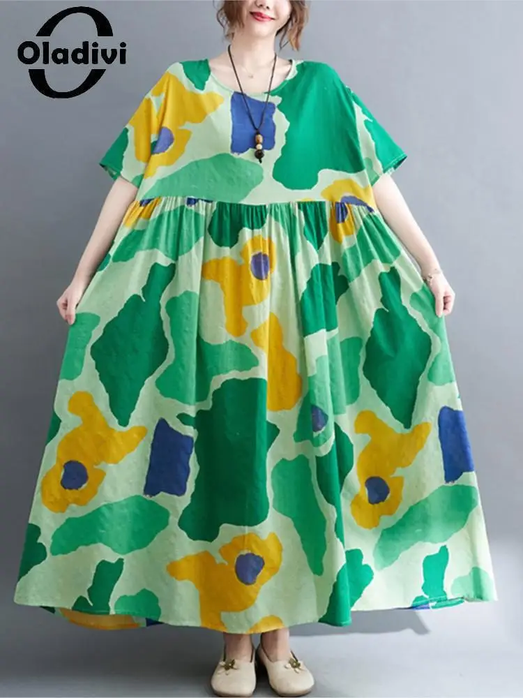 

Oladivi Муслима абайя Юба женский халат большого размера Юба Летняя мода принт повседневное свободное богемное длинное платье халат 9123