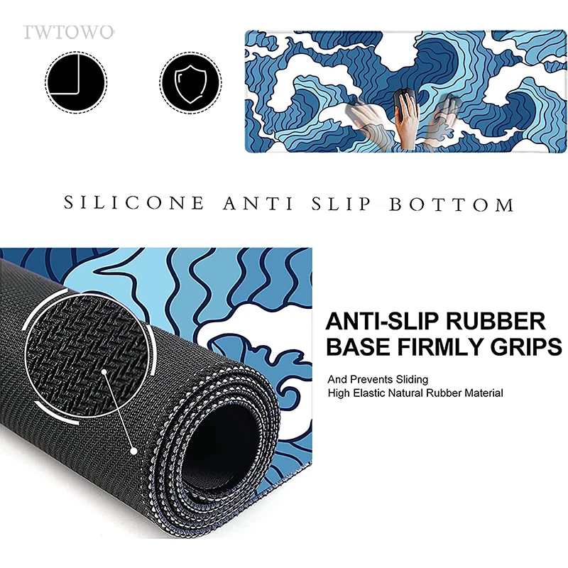 Ondas Azuis Custom Mouse Pad Gamer Mousepad Tapetes de Mesa Tapete de Escritório Borracha Natural Macio Laptop xl Grande Novo Xxl - Imagem 4