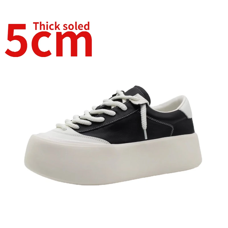 

European Trend Bread Shoes for Men Genuine Leather Thick Soles Design Comfortable Casual Sports Shoes Heightening Pantshoes Male