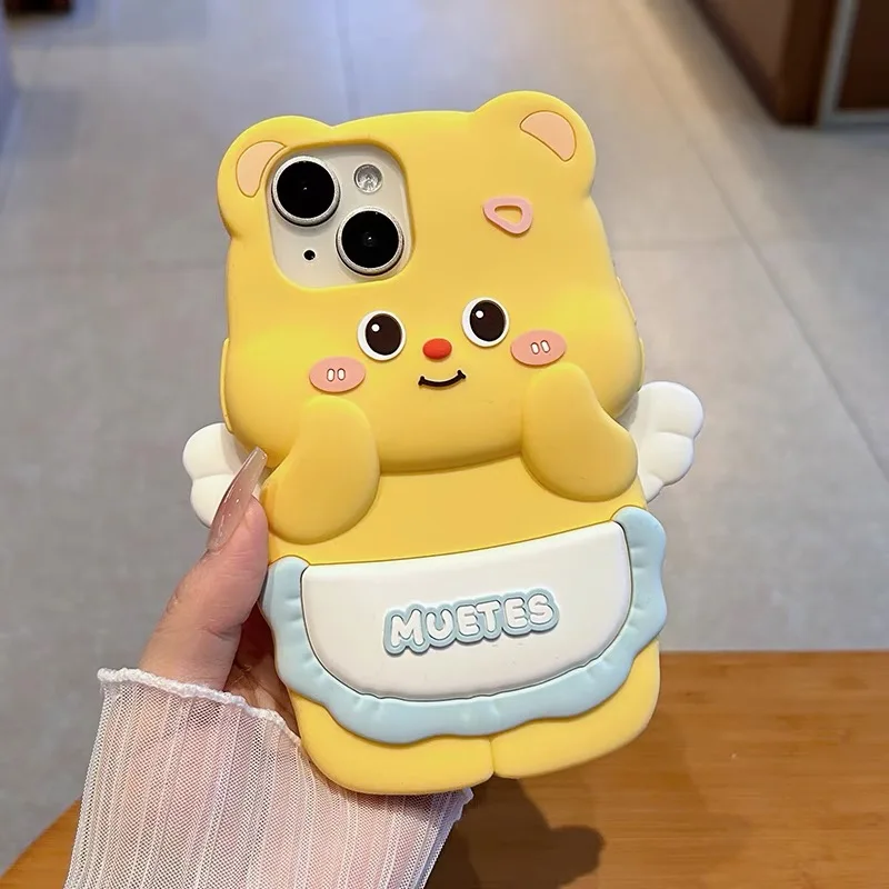 Butter Bear Wing Cartoon Silicon Couple Gift Back Phone Case