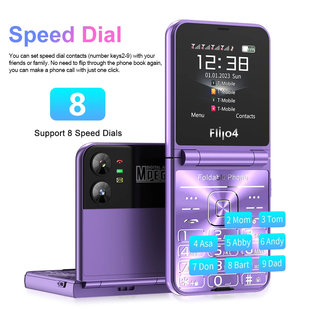 SERVO Flilo4 Foldable Mobile Phone 4 SIM Standby 2G GSM 2.6'' Screen Magic Voice Speed Dial Auto Call Recording Blacklist Type-c