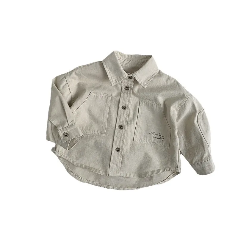 Spring New Children Long Sleeve Lapel Shirts Cotton Tops Baby Girls Loose Coat Boys Casual Versatile Shirts Kids Clothes