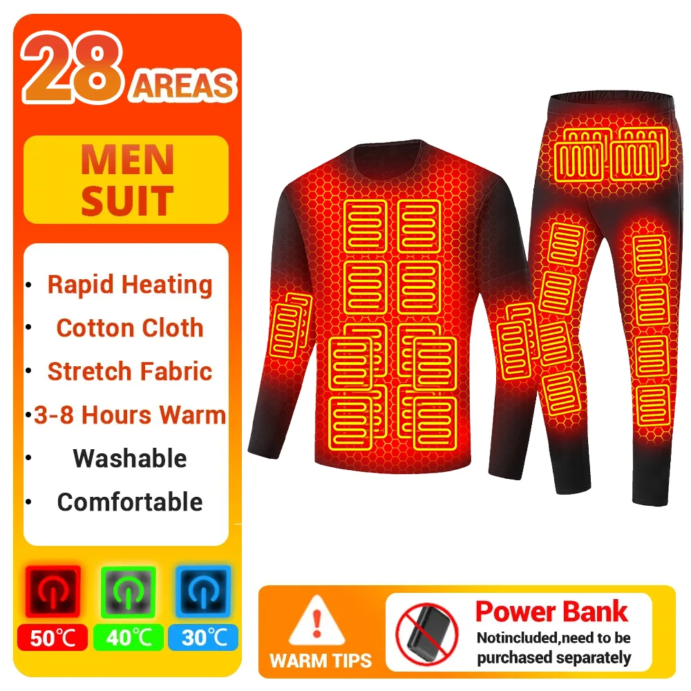 Women's Electric Heated Jacket Vest Winter Heated Underwear Men's Ski Suit Heating Clothes Fleece Thermal Long Johns 28 Areas