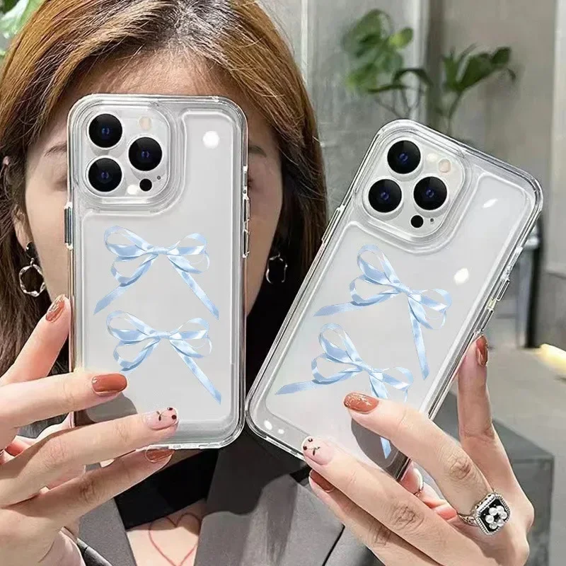 Koreańskie słodkie różowe etui na telefon z kokardą dla iPhone'a 15 13 12 11 Pro Max X XS XR 7 8 15 Plus SE2020 iPhone 14 Pro Max Lovely Cover