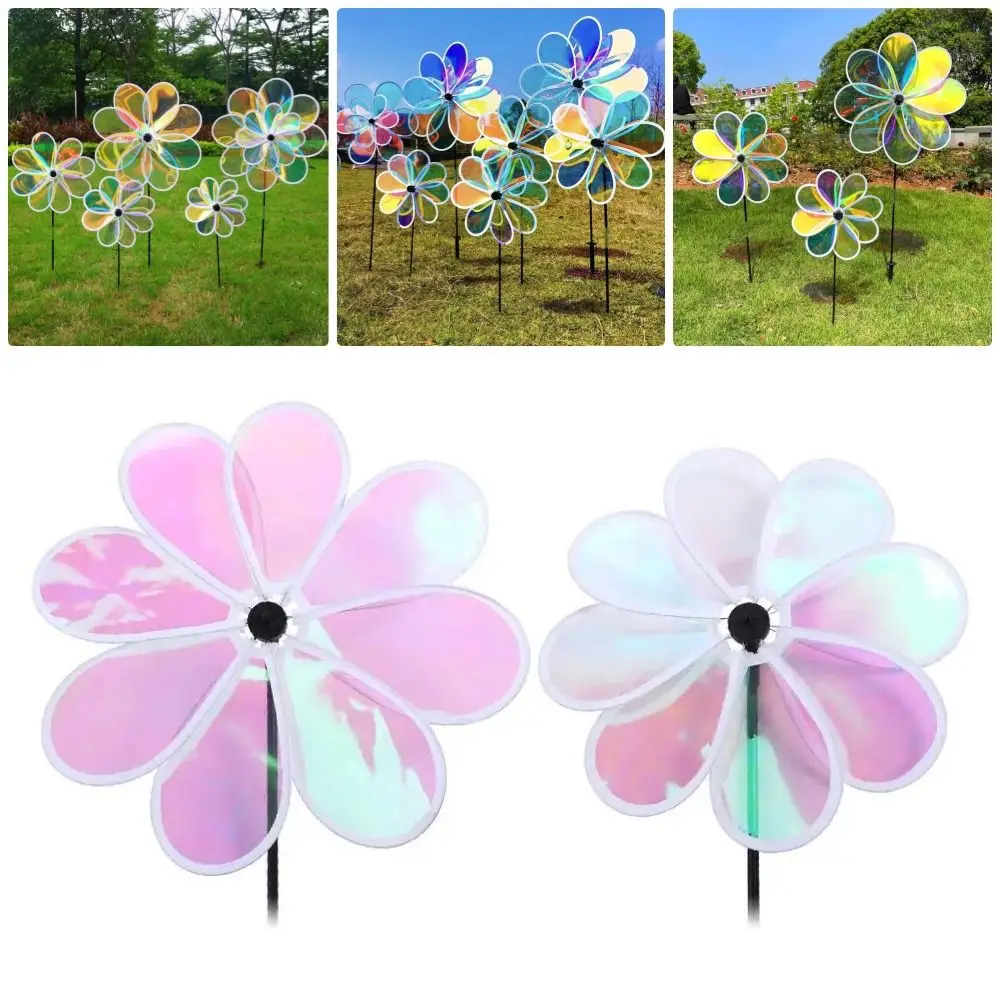 1Pcs Grounding Mounted Eight-leaf Windmill Kindergarten Children's Toys Colorful Wind Spinner Cute Bird Repelling