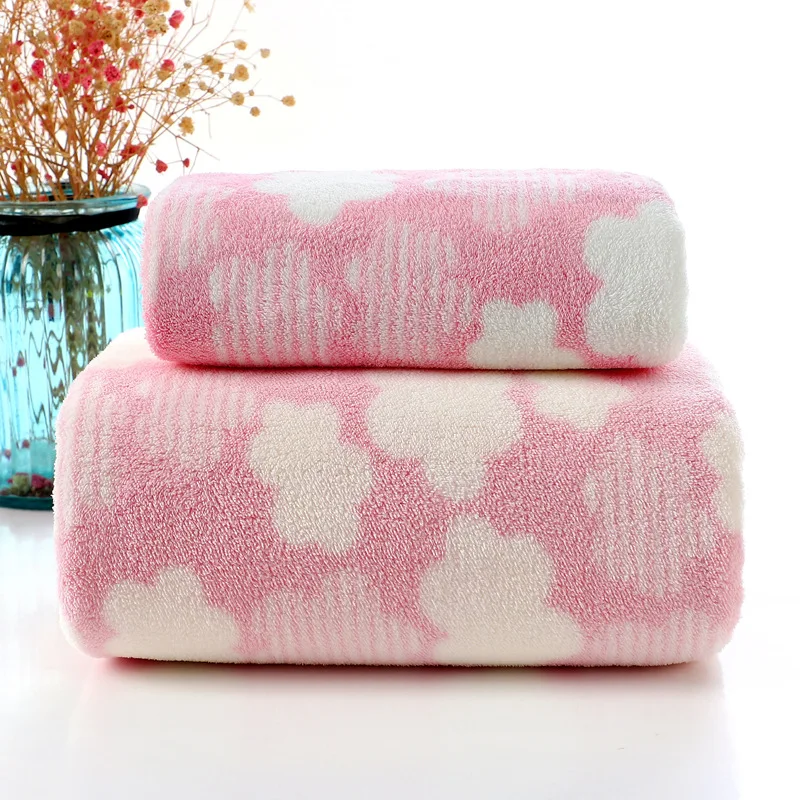 New 2PCS Coral Fleece Towel Set Microfiber Swimming Hand Bath Towel