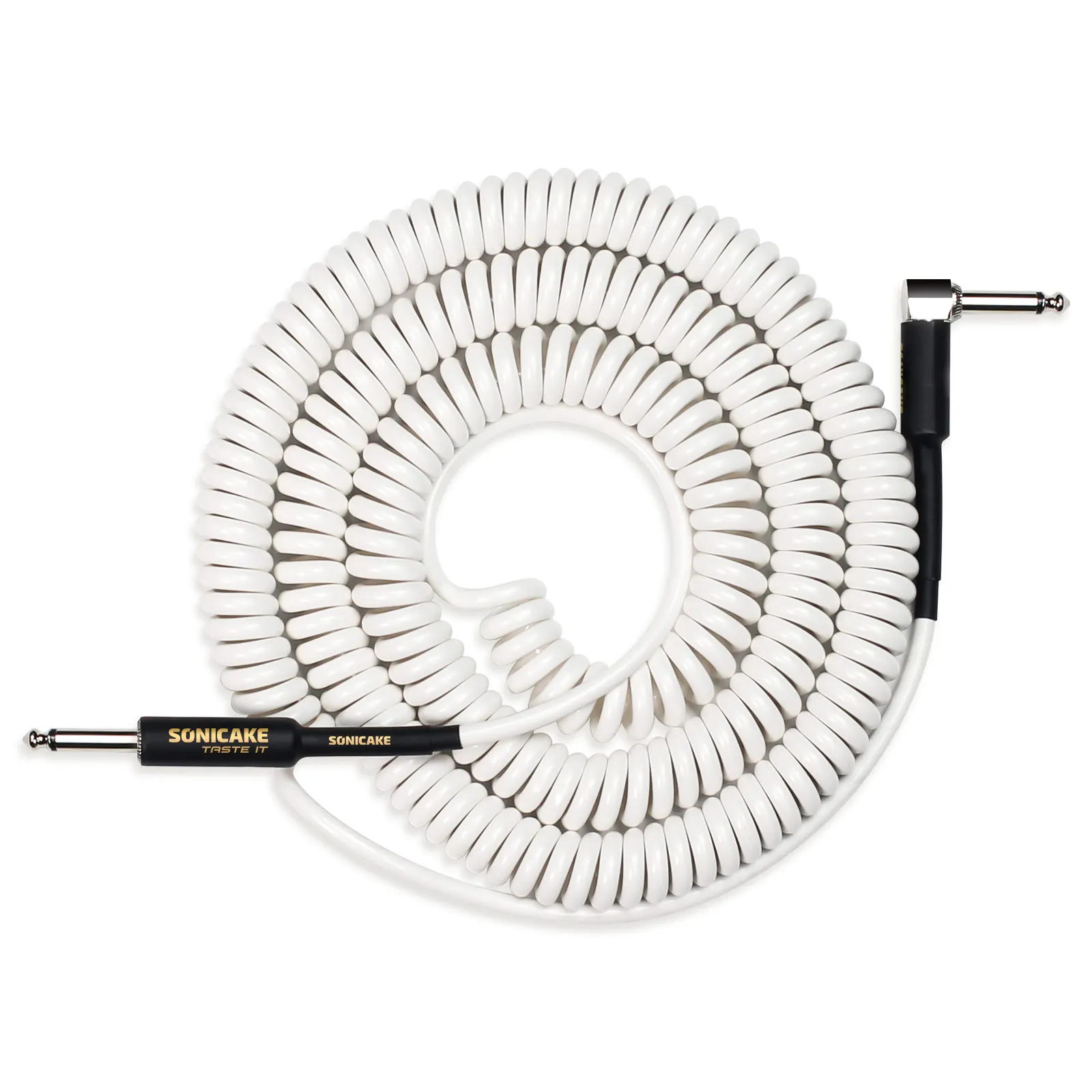 Coil Guitar Cable Audio 1/4" Right Angle to Straight White Instrument Coiled Cur