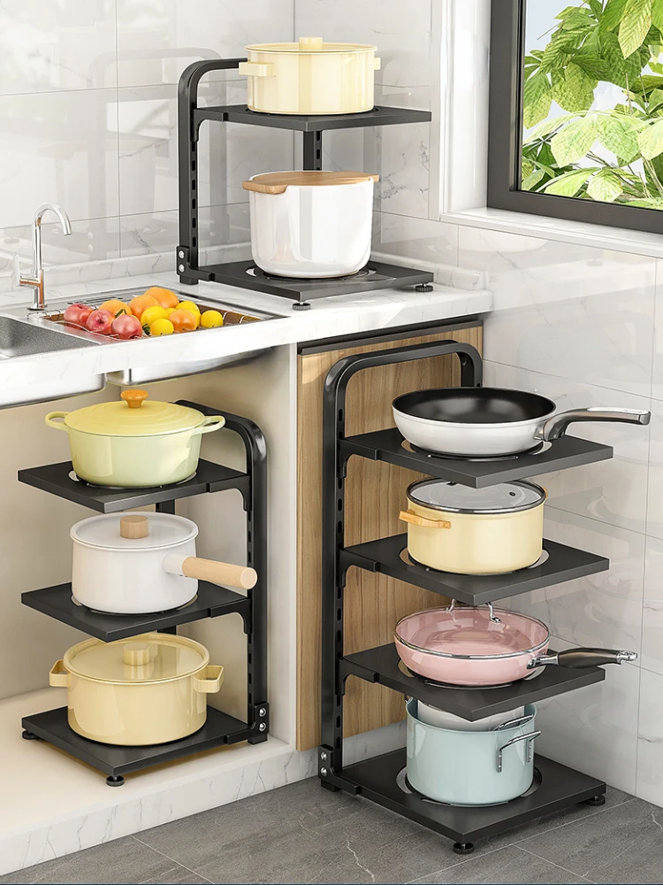 

Multi-layer Pot Rack Adjustable Kitchen Sewer Storage Shelf Floor Cabinet Inner Table Corner Rack Special Space Saving Organizer