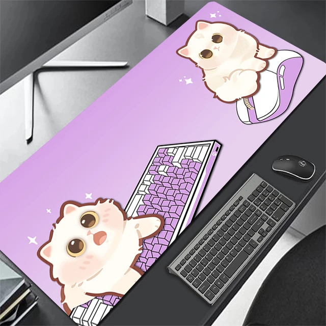 Cute Kawaii White Cat Anime Green Plant Leaves Desk Mat Large Mouse Pad  Gaming Desk Pad, XL Extended Mousepad Desk Accessories for Women Office  Decor