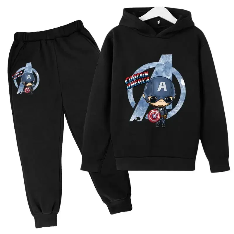 Nueva sudadera con capucha y pantalones de Marvel Hulk Capitán América para niños, traje de 2 piezas, ropa informal para niño y niña, sudadera, trajes deportivos para niño