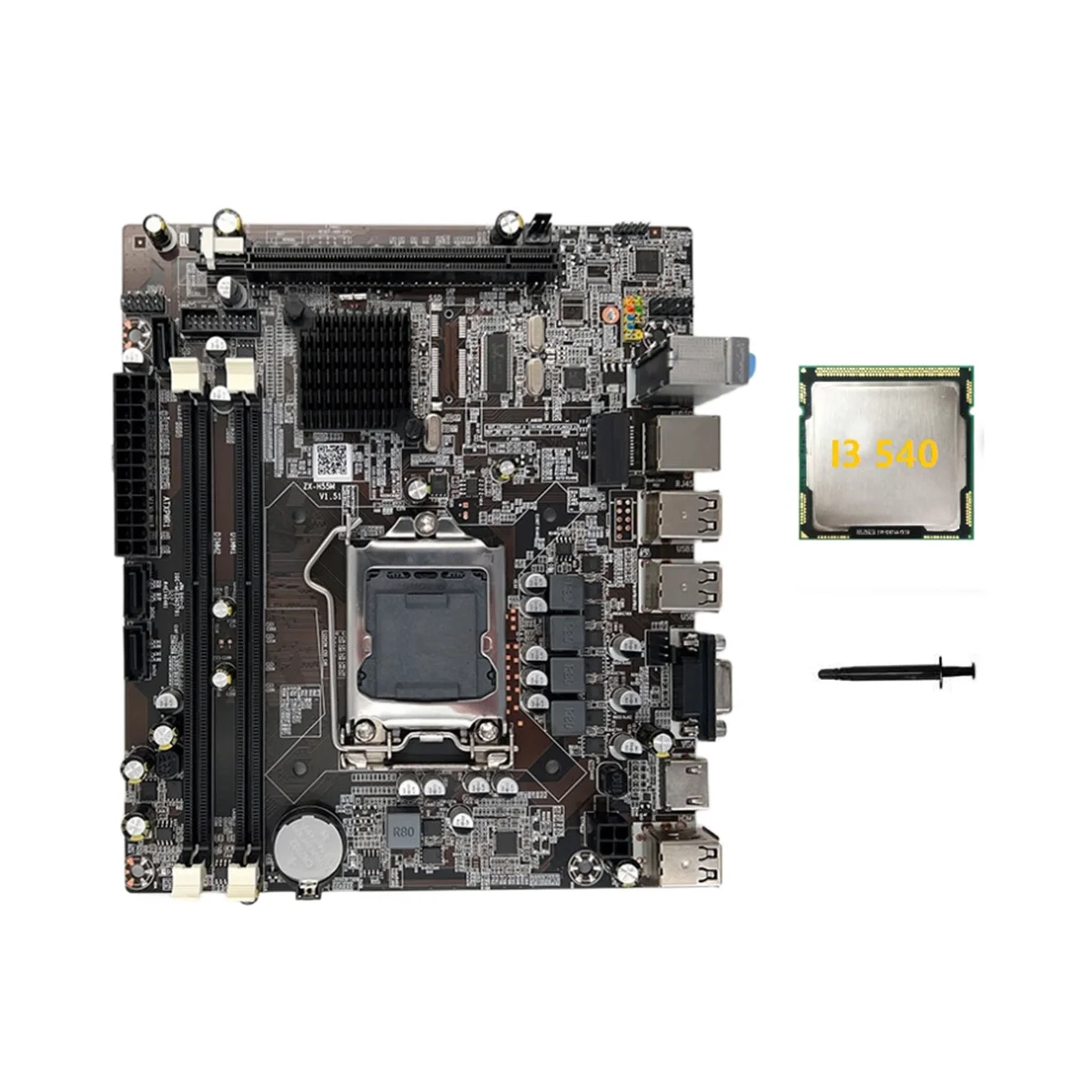 

H55 Motherboard LGA1156 Supports I3 530 I5 760 Series CPU DDR3 Memory Computer Motherboard+I3 540 CPU+Thermal Grease