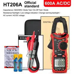 HABOTEST – pince ampèremétrique AC DC, pince numérique NCV, True RMS, capacité, testeur de batterie, voltmètre HT206 