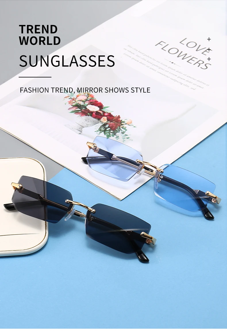 2022 New Fashion Brand Design Vintage Rimless Sunglasses Women Men Retro Cutting Lens Gradient Sun Glasses Eyewear Female UV400 ladies sunglasses