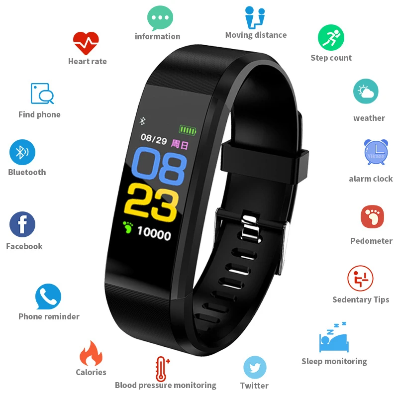 2022 115 Plus Smart Band Men Sport Tracker Heart Rate Monitor Waterproof Bluetooth Women Smart Watch For Kids Gift IOS Android