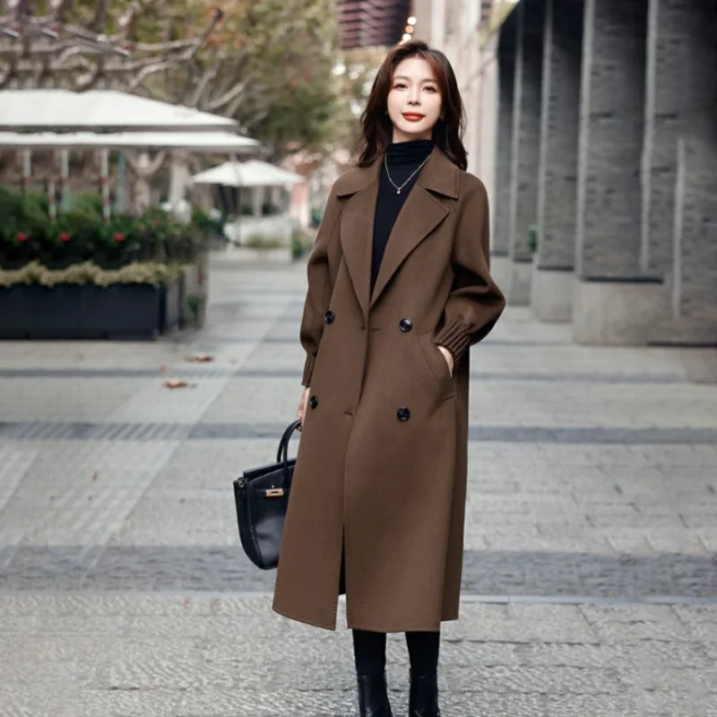 

Double-Sided Woolen Jacket Women's Overcoat Fashion Loose Mid-Length Wool Windbreakers 2024 New Autumn Winter Chic Woolen Coat