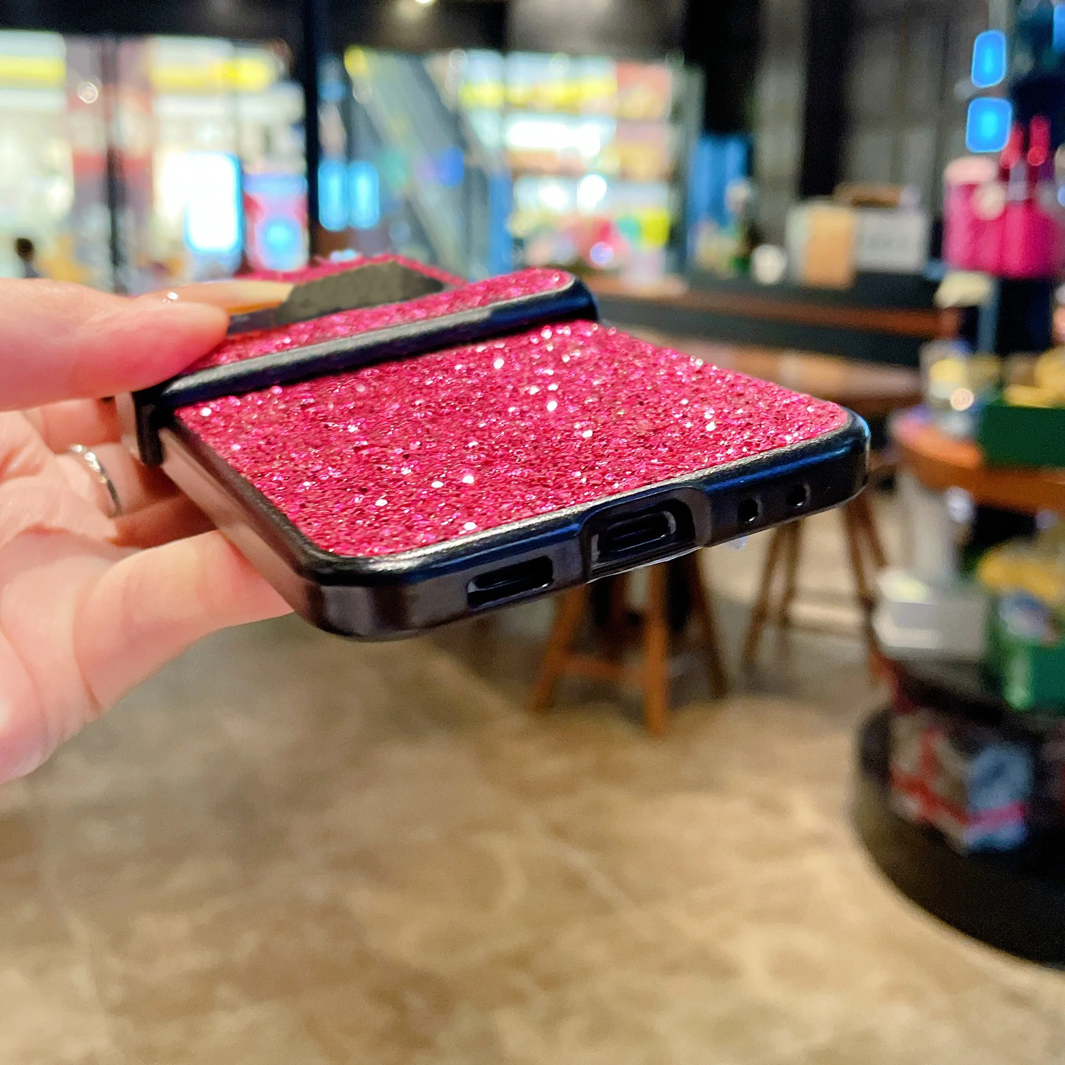 Sparkling Rhinestones Glitter Leather Phone Case with Shiny Hard PC Cover