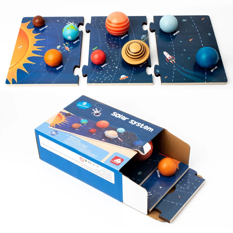 Wooden Puzzles Toy Solar System Eight Planet Cognition Matching