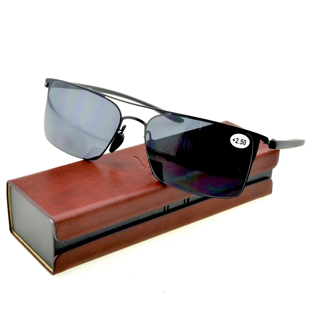 

Rectangle Double Bridge Anti-sunlight Bifocal Lenses See Near N Far Reading Sunglasses +0.75 to +4 with PU Case in Picture