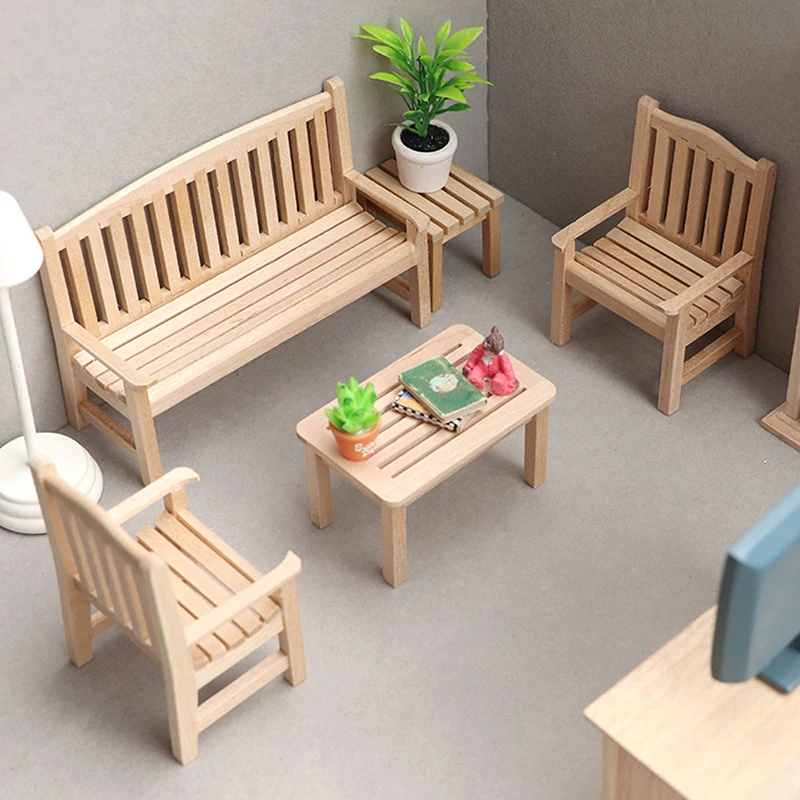 

1:12 Dollhouse Miniature Furniture Mini Wooden Park Bench Armchair Stool Garden Chair Modle Children Pretend Play Toys Kids Toy
