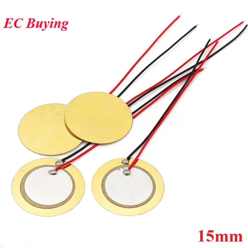 2Pcs-100Pcs Dia 15mm Piezoelectric Piezo Ceramic Wafer Plate For Buzzer Loudspeaker DIY Electronic Speaker Sensor with Wire
