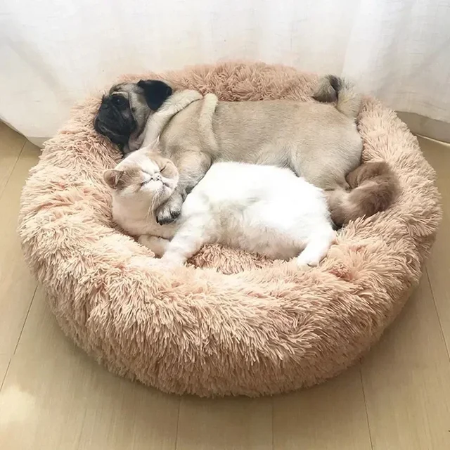 Long haired ultra soft pet cat bed plush washable calming bed donut bed comfortable sleeping artifact 4