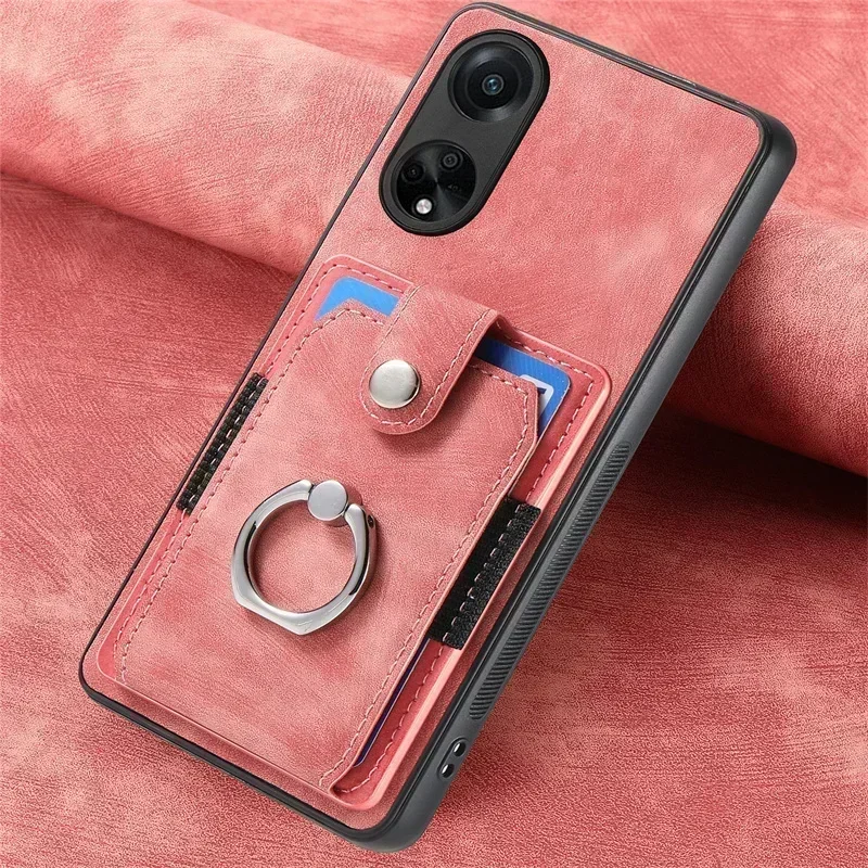 Luxury Leather Card Case with Ring Magnet Back Cover - Elegant and Functional Design