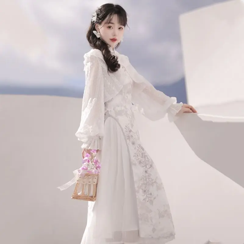 

Chinese Style Retro Embroidered Cheongsam Two-piece Long Sleeved Shawl Dress Set Wedding Chinese Dress Qipao Women's Clothing