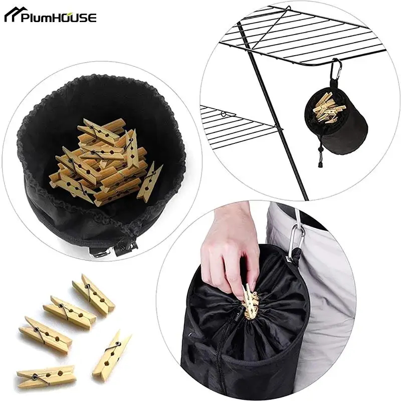 

1Pc Oxford Storage Bucket Travel Outdoor Oxford Drawstring Bag Hanging Clothespin Bag Waterproof Peg Bag Laundry