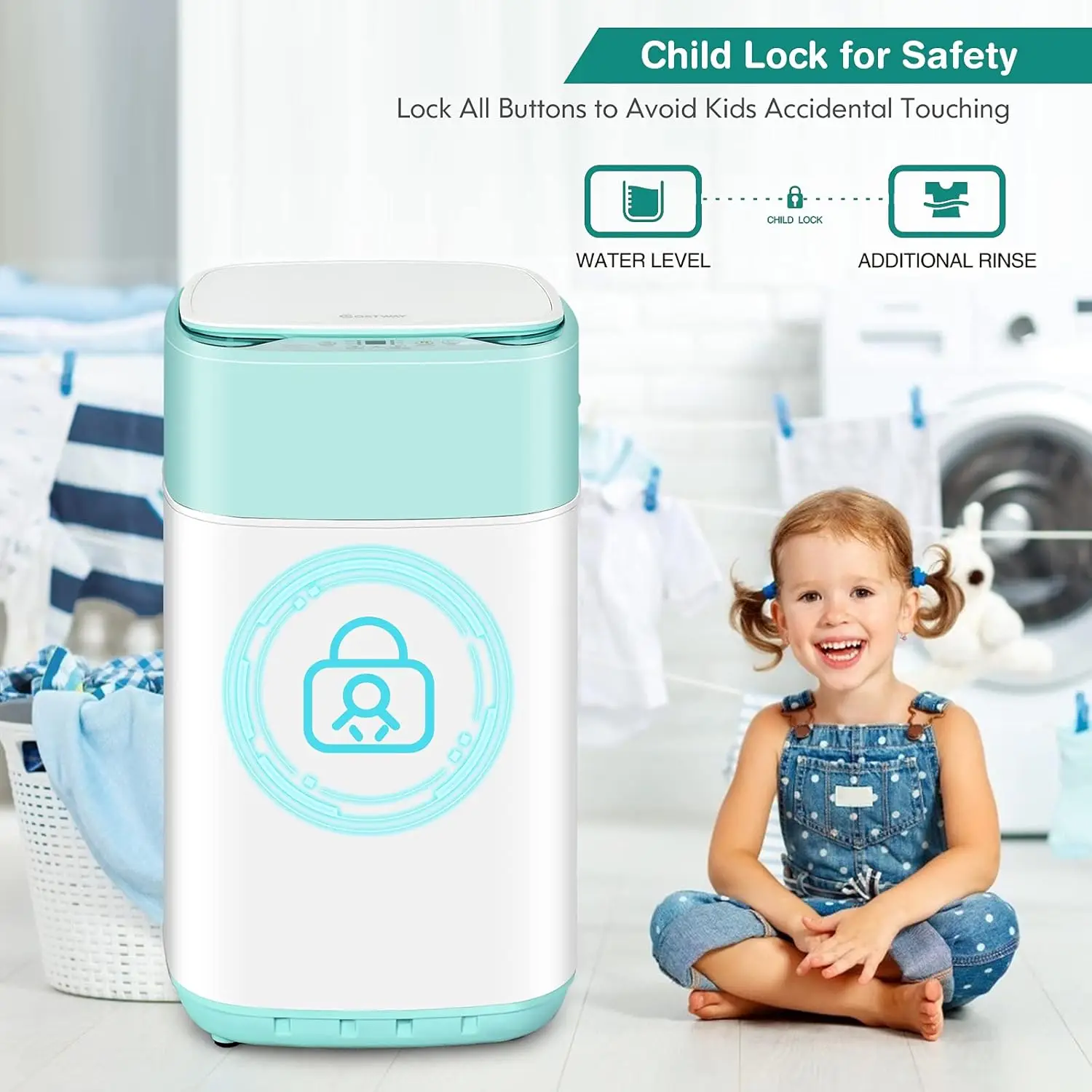 Portable Washing Machine, Built-in Drain Pump, 8Lbs Capacity, Full-Automatic washer with 6 Programs, Child Lock, Compact Laundry