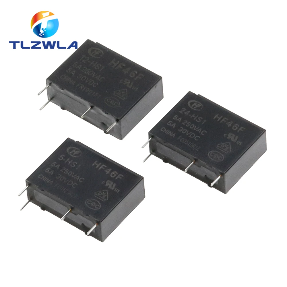 Relés de Potência Hf46f005-hs1 Hf46f-012-hs1 Hf46f-024-hs1 5-hs1 12-hs1 24-hs1 5a 250vac 4pin 5v 12v 24v dc 100 Pcs 30vdc