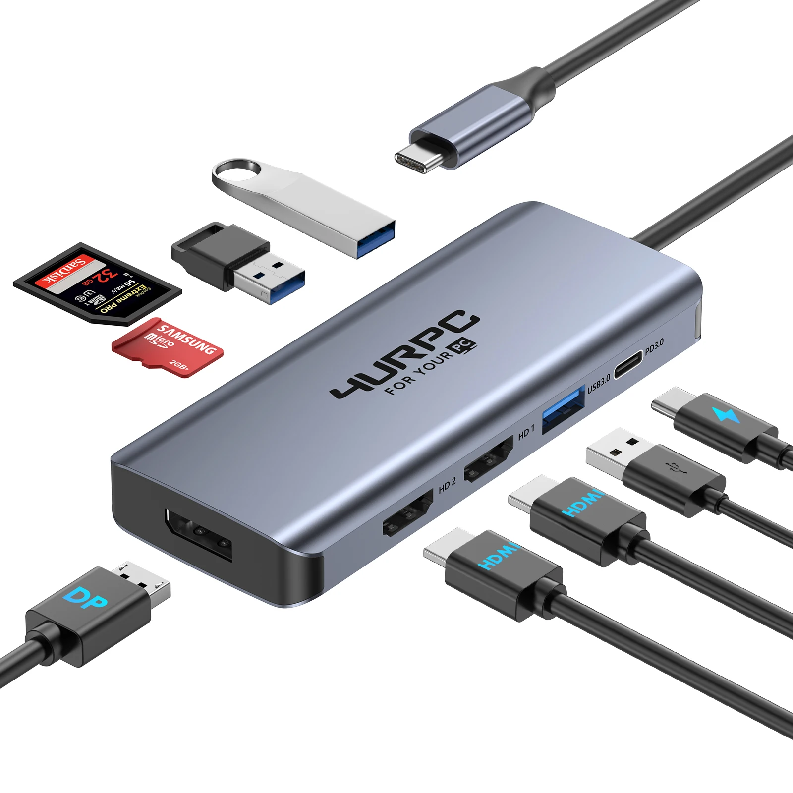 Supporto Per Docking Station Per Laptop 4Urpc Estendi 3 Monitor Adattatore Multiporta Hub Usb C Per Finestre Dell/Hp/Lenovo/Surface