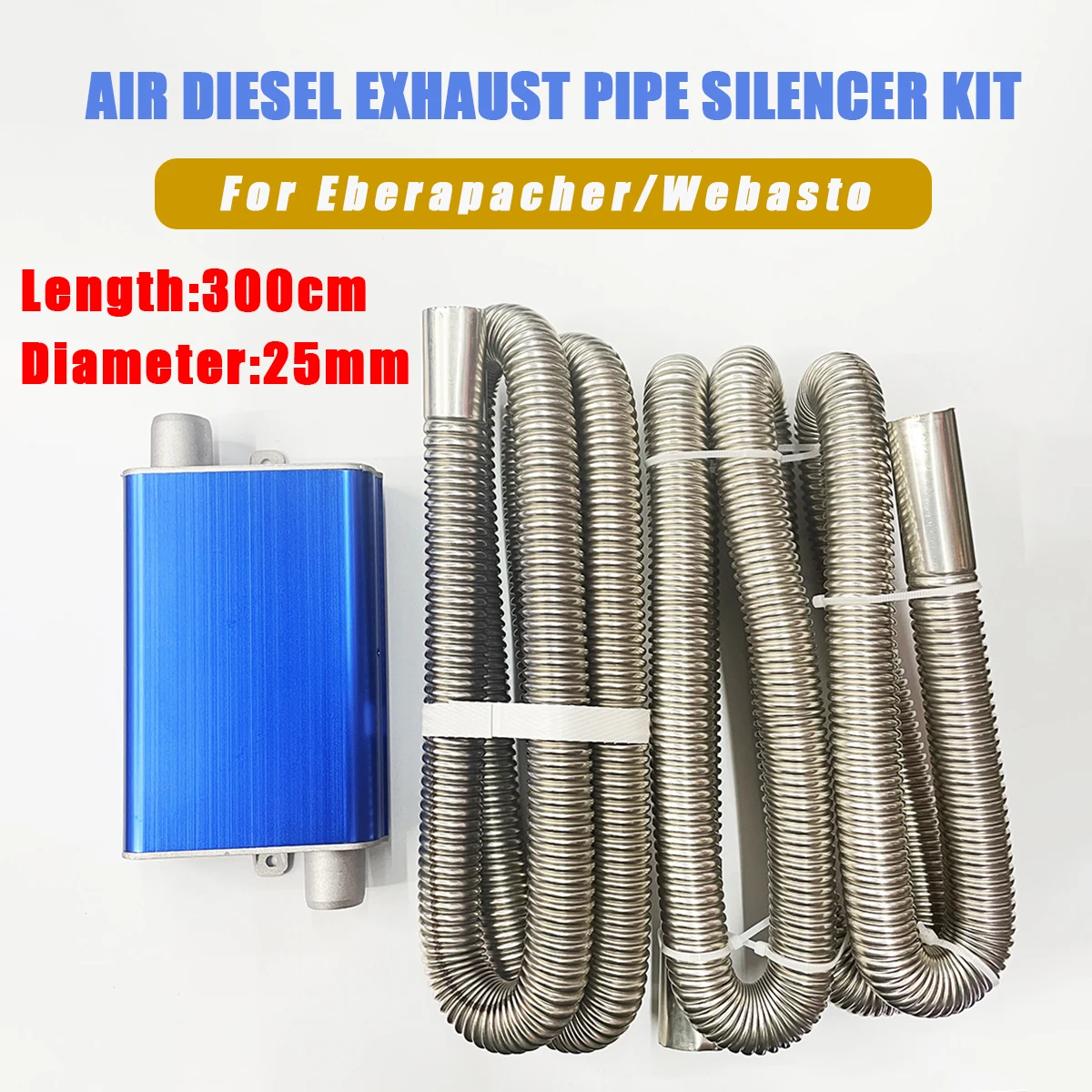 Diesel Heater Exhaust Pipe 120/200/300cm Car Air Diesel Parking Heater Stainless Steel Exhaust Pipe Tube 24mm Muffler Silencer Kit for Webasto Eberspacher
