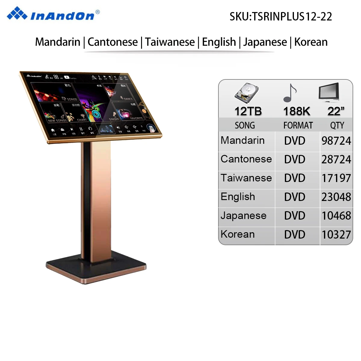TSRINPLUS12-12TB 188K 22" INANDON Karaoke Player Intelligent Voice Keying Machine Online Movie Dual System Coexistence