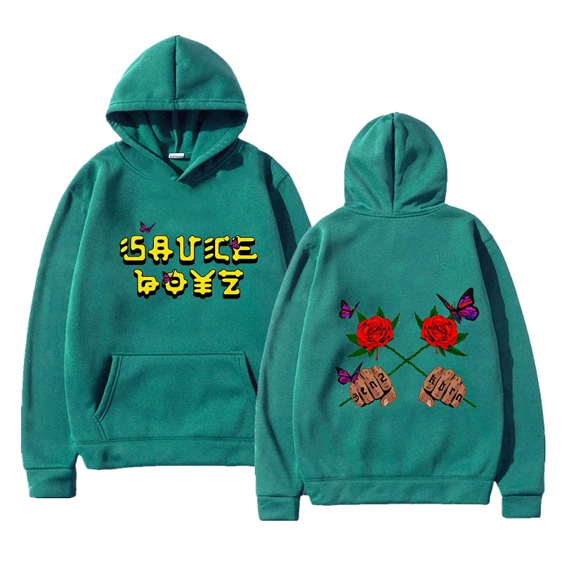 Eladio Carrion Sauce Boyz Monarca Hoodies Rose Graphic Sweatshirt Fashion Manga Anime Clothes Men/women Casual Fleece Streetwear