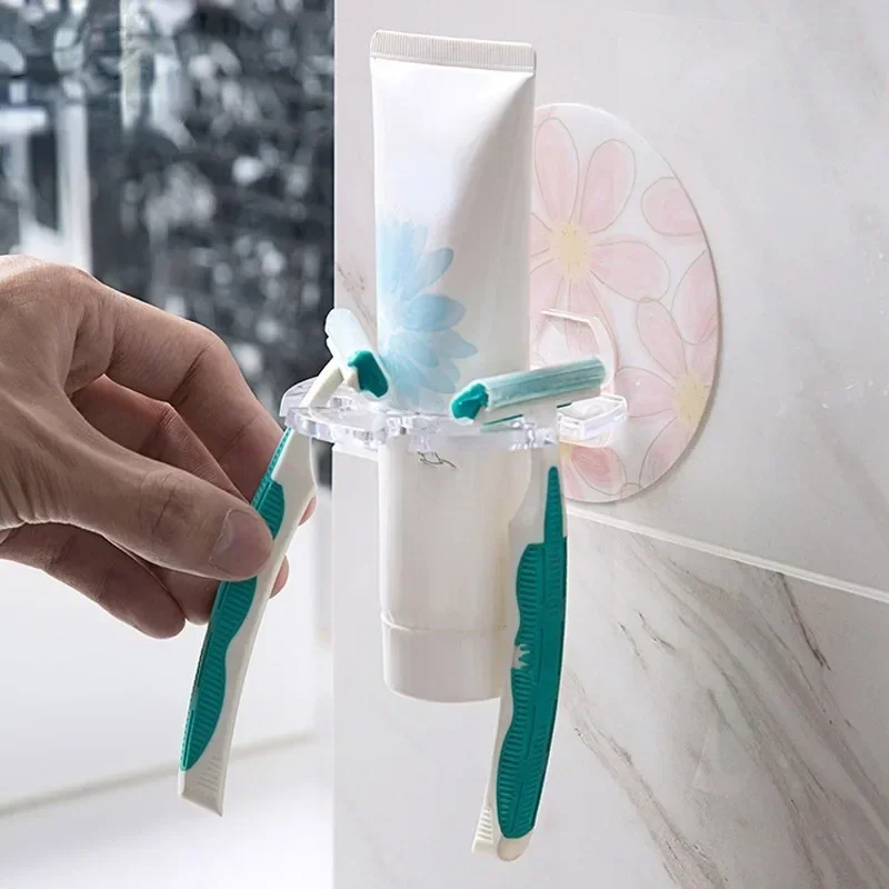 Wall-mounted Toothbrush Holder Punch-free Multifunctional Storage Hook Toothpaste Razor Holder Home Creative