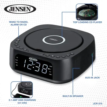 Digital Dual-Alarm Clock with CD Player, FM Radio, USB Charging, Battery Backup for Bedroom and Office Use 4