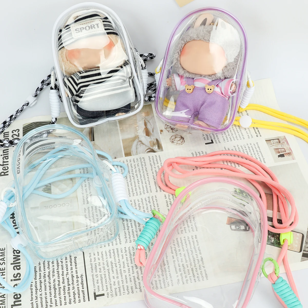 10-15cm Transparent Display Bag Protector Case for Toys & Dolls Dustproof Storage Bags Outdoor Use & Party Decor Backpack sling