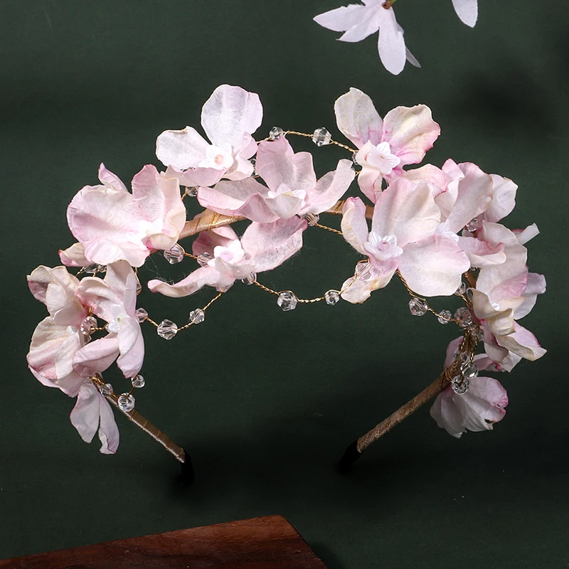 Pink Flower Wreath Hair Bands Classic Crystal Headband Wedding Hair Accessories Birthday Party Tiara Popular Headdress hair accessories bridal hair accessories