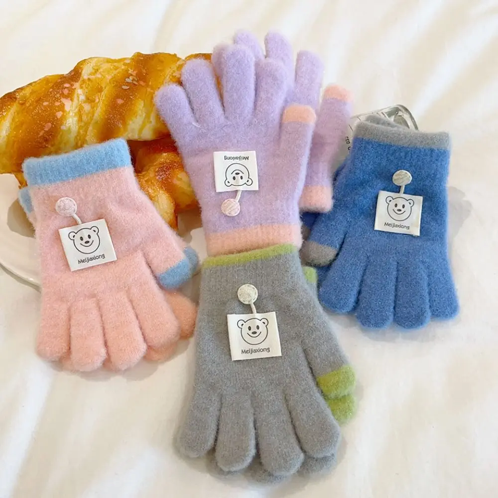 3-8 Years Old Thicken Velvet Children Knitted Gloves Elastic Keep Warm Full Finger Mittens Cartoon Soft Winter Warm Gloves
