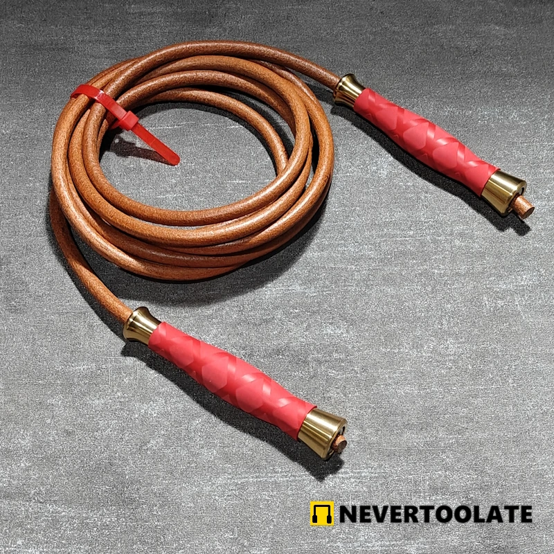 COPPER brass HANDLE (215GRAMS PER) 9 mm thick leather rope 620 gram (1.37 lbs) Weight heavy jump skip rope fitness lose weight