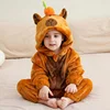MICHLEY Cartoon Capybara Toddler Infant Flannel Baby Rompers Carnival Costume Hooded Overall Bodysuits Jumpsuit for Boy Girl