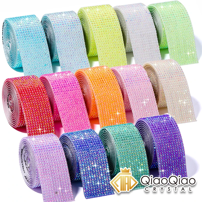 QIAO 1 야드 자체 접착 수지 Rhinestone14 색상 젤리 AB 스티커 다..